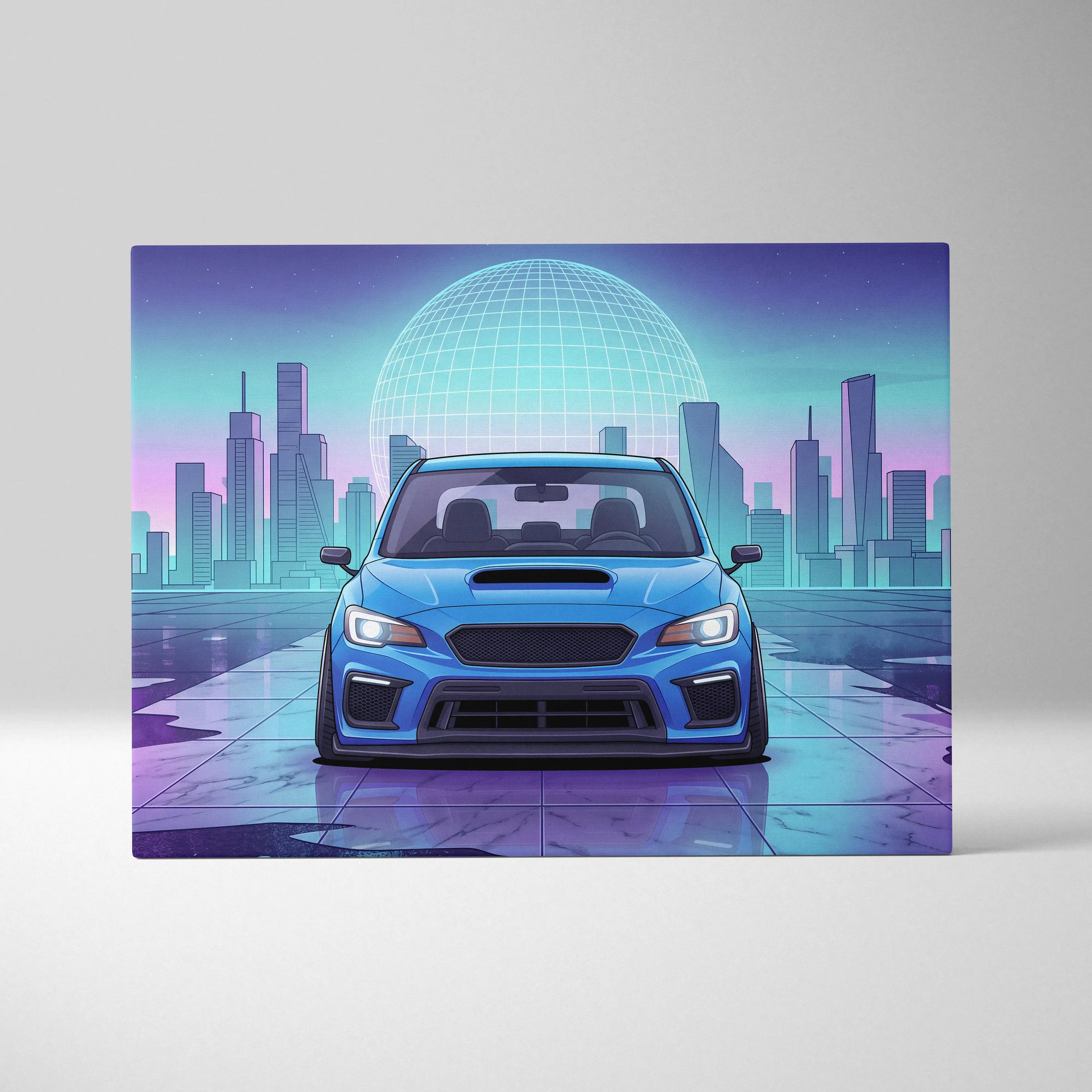 Subaru WRX STI Inspired, Neon City Drive Dream - Neon Purple Teal Car Artwork For Living Room Vaporwave Nostalgic Canvas