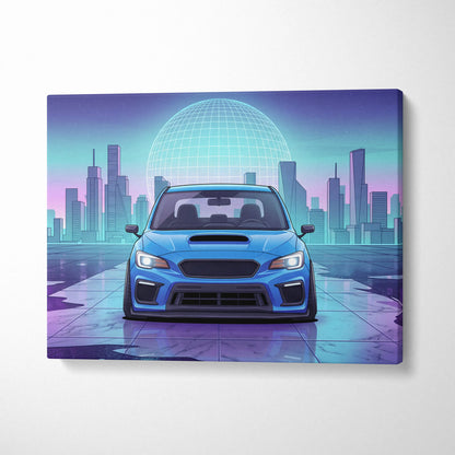 Subaru WRX STI Inspired, Neon City Drive Dream - Neon Purple Teal Car Artwork For Living Room Vaporwave Nostalgic Canvas