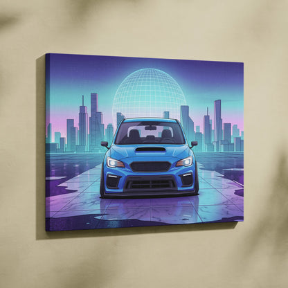 Subaru WRX STI Inspired, Neon City Drive Dream - Neon Purple Teal Car Artwork For Living Room Vaporwave Nostalgic Canvas