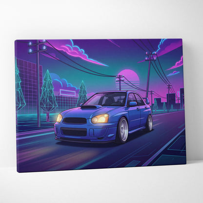 Subaru WRX STI Inspired Neon Vaporwave Car Canvas - Vaporwave Neon Pink Purple Blue Living Room Decor Retro-Futurism