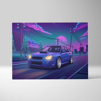 Subaru WRX STI Inspired Neon Vaporwave Car Canvas - Vaporwave Neon Pink Purple Blue Living Room Decor Retro-Futurism