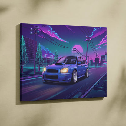 Subaru WRX STI Inspired Neon Vaporwave Car Canvas - Vaporwave Neon Pink Purple Blue Living Room Decor Retro-Futurism