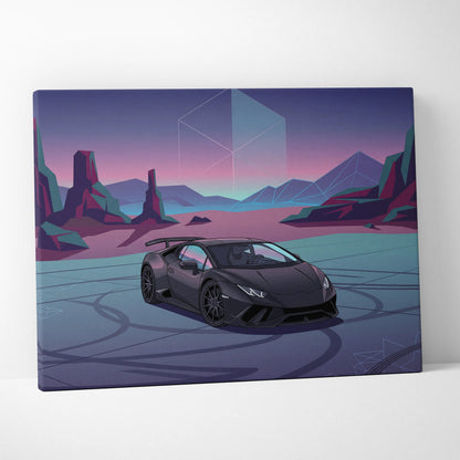 Lamborghini Huracan Inspired Neon Vaporwave Horizon Ride - Sports Car Neon Purple Living Room Vaporwave Retro Canvas