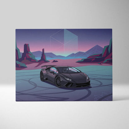 Lamborghini Huracan Inspired Neon Vaporwave Horizon Ride - Sports Car Neon Purple Living Room Vaporwave Retro Canvas