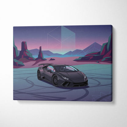 Lamborghini Huracan Inspired Neon Vaporwave Horizon Ride - Sports Car Neon Purple Living Room Vaporwave Retro Canvas