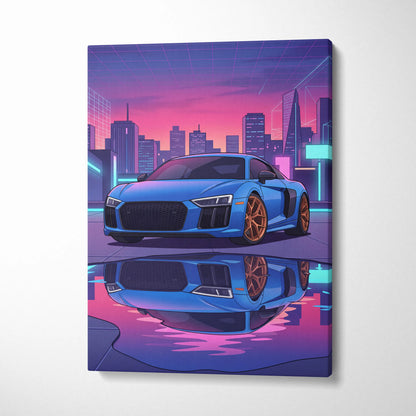 Audi R8 Inspired Neon Vapor City Car Art - Car Art Blue Pink Purple Living Room Decor Vaporwave