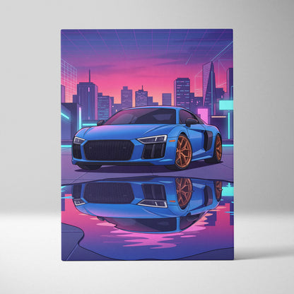 Audi R8 Inspired Neon Vapor City Car Art - Car Art Blue Pink Purple Living Room Decor Vaporwave