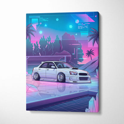 Subaru WRX Inspired Neon Vaporwave Car Canvas Art - Car Art Neon Blue Pink Living Room Vaporwave Mood