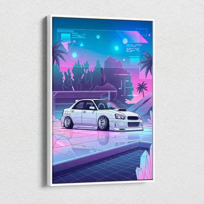Subaru WRX Inspired Neon Vaporwave Car Canvas Art - Car Art Neon Blue Pink Living Room Vaporwave Mood