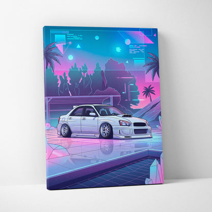 Subaru WRX Inspired Neon Vaporwave Car Canvas Art - Car Art Neon Blue Pink Living Room Vaporwave Mood