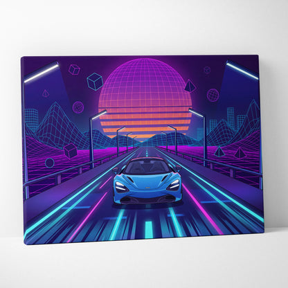 McLaren 765LT Inspired Neon Vaporwave Sunset Neon Canvas Art - Car Neon Purple Blue Living Room Vaporwave Mood