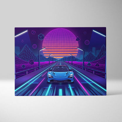 McLaren 765LT Inspired Neon Vaporwave Sunset Neon Canvas Art - Car Neon Purple Blue Living Room Vaporwave Mood