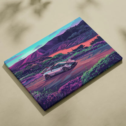 Pagani Huayra Inspired - Vaporwave Neon Drive Canvas Car Scene Neon Hues Home Office Vaporwave Dreamy Retro Canvas Print
