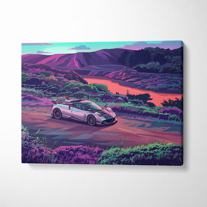 Pagani Huayra Inspired - Vaporwave Neon Drive Canvas Car Scene Neon Hues Home Office Vaporwave Dreamy Retro Canvas Print