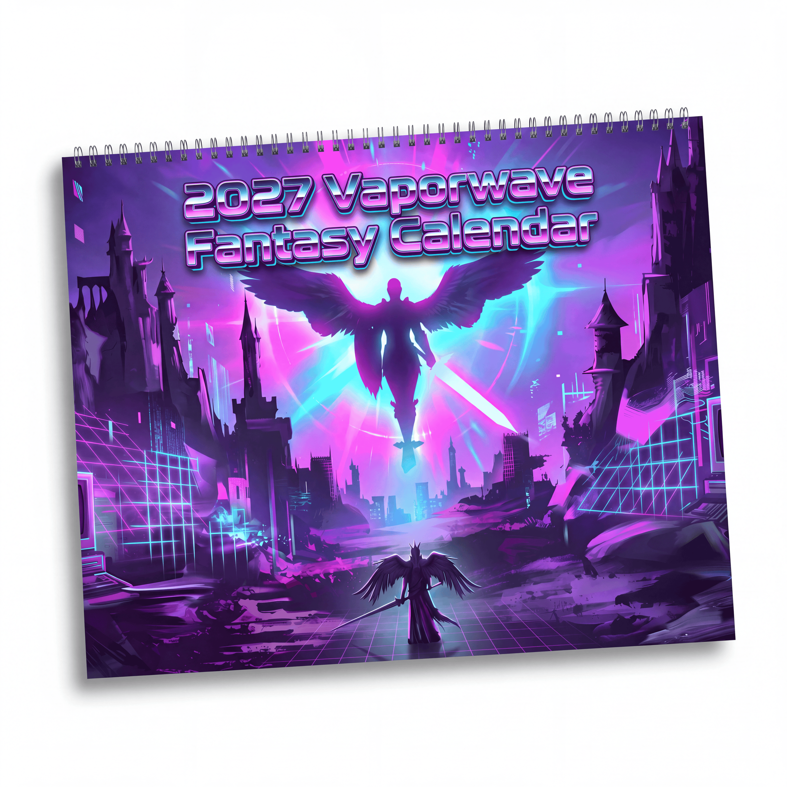 2027 Fantasy Vaporwave Wall Calendar – Vibrant Neon Art & Surreal Fantasy Designs