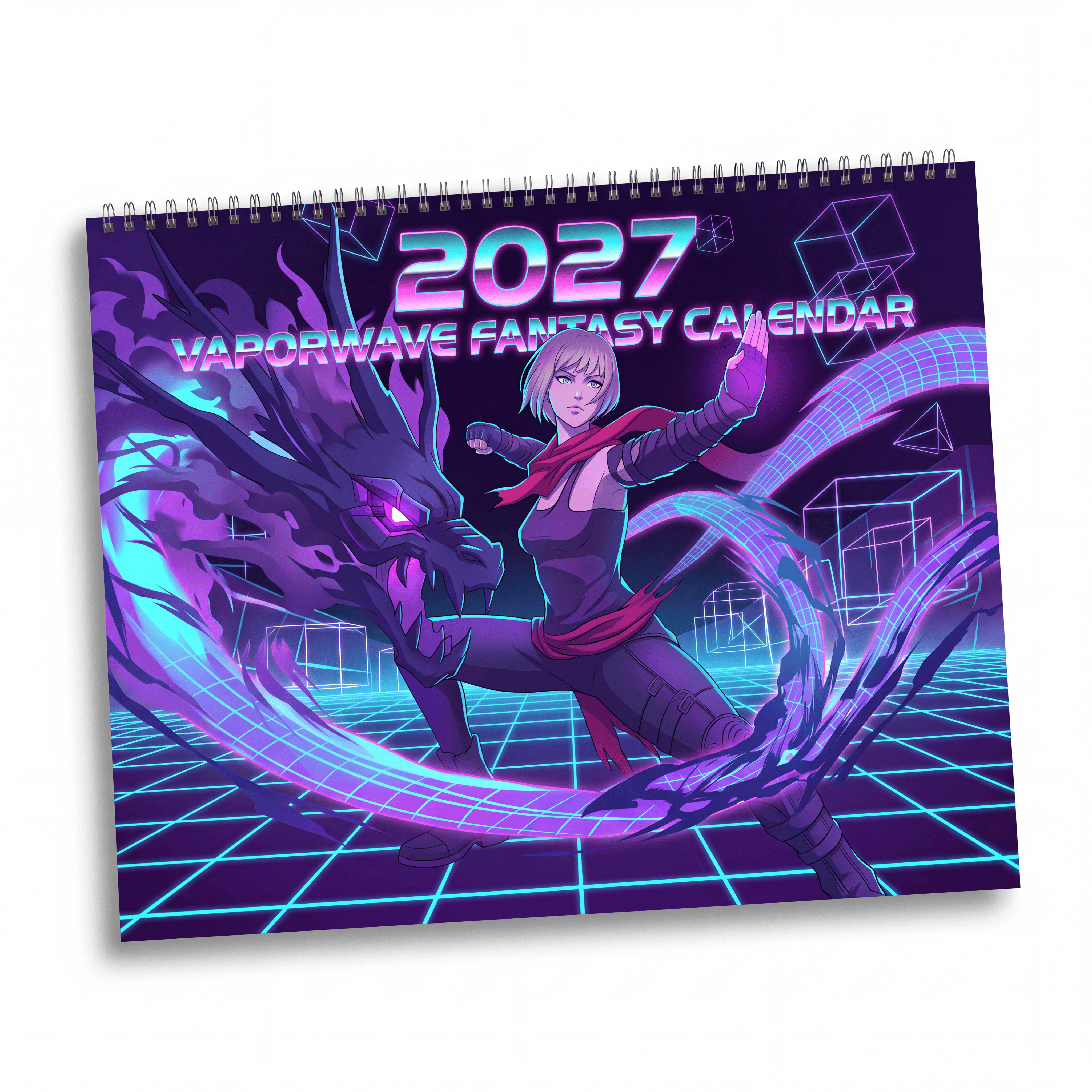 2027 Neon Fantasy Artwork Calendar – Vaporwave Inspired Retro Futuristic Art