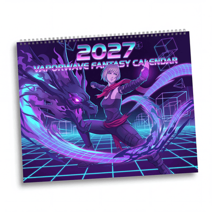 2027 Neon Fantasy Artwork Calendar – Vaporwave Inspired Retro Futuristic Art