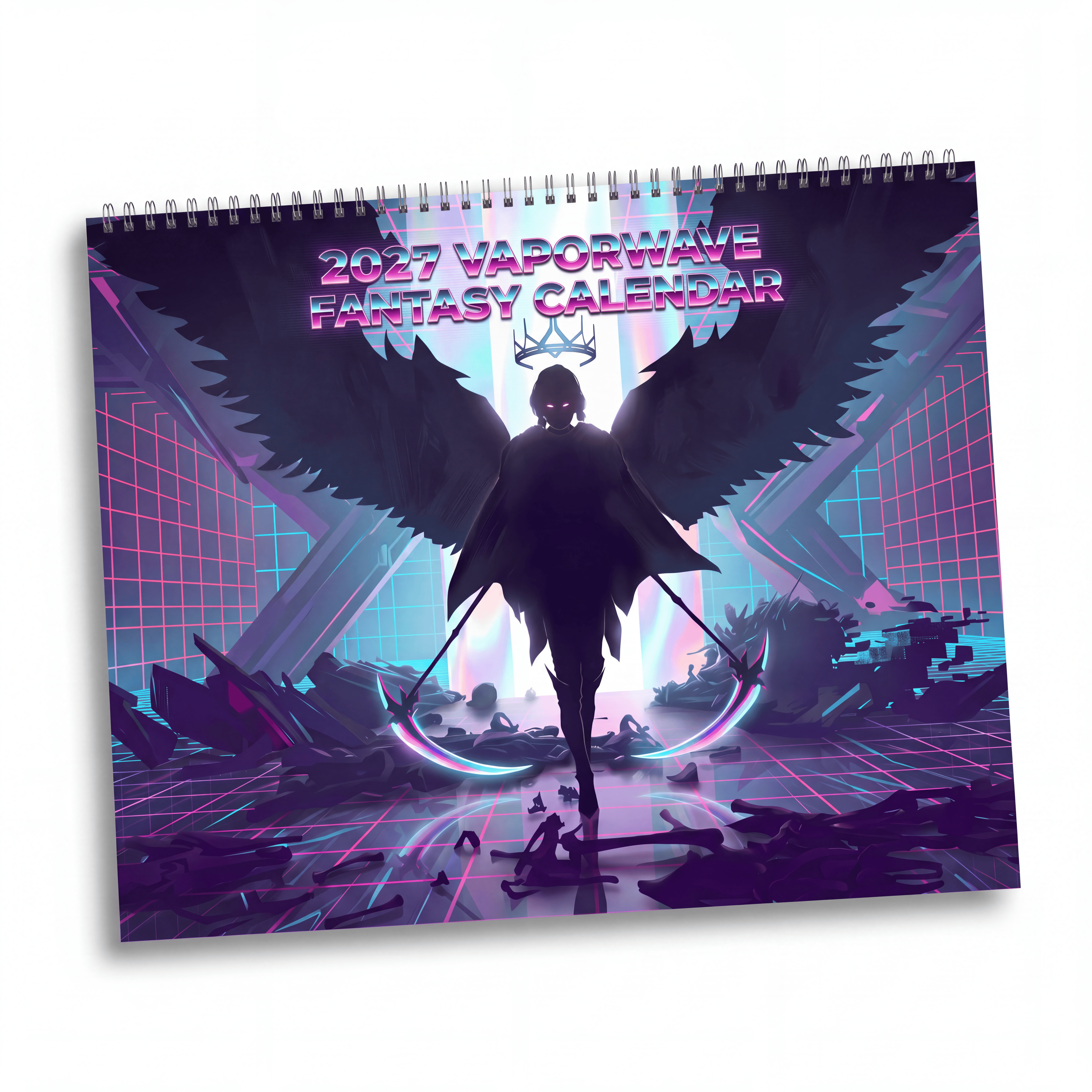 2027 Fantasy Art Wall Calendar – Neon Vaporwave & Retro Futuristic Artwork