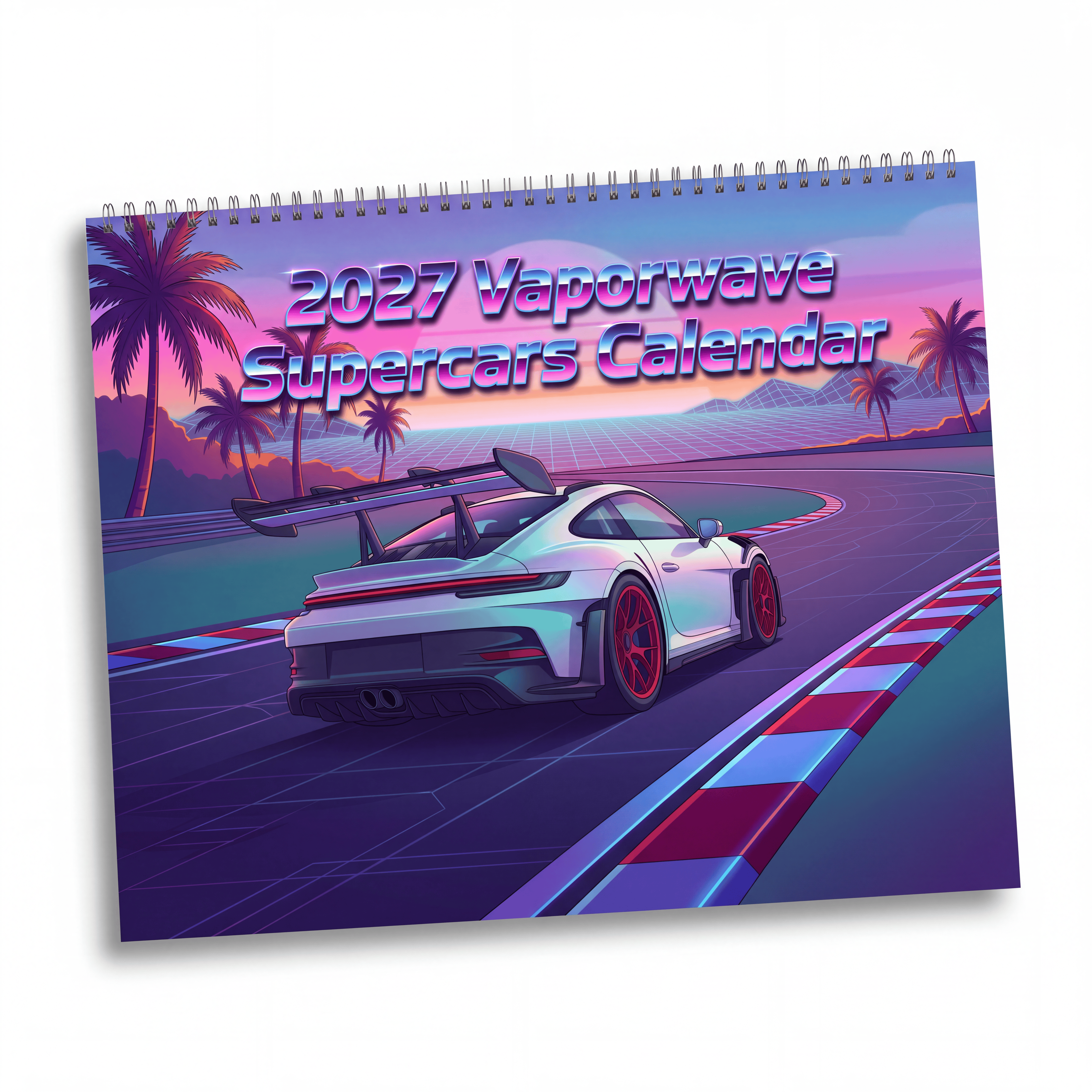 2027 Supercar Vaporwave Wall Calendar – Exotic Performance Cars & Retro Neon Artwork Collection