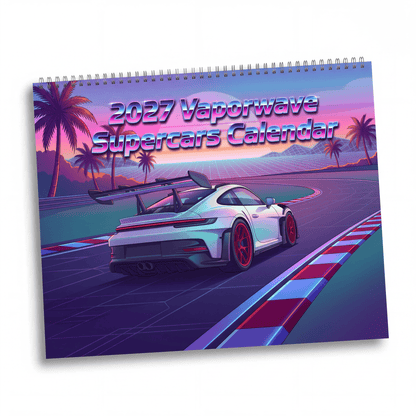 2027 Supercar Vaporwave Wall Calendar – Exotic Performance Cars & Retro Neon Artwork Collection