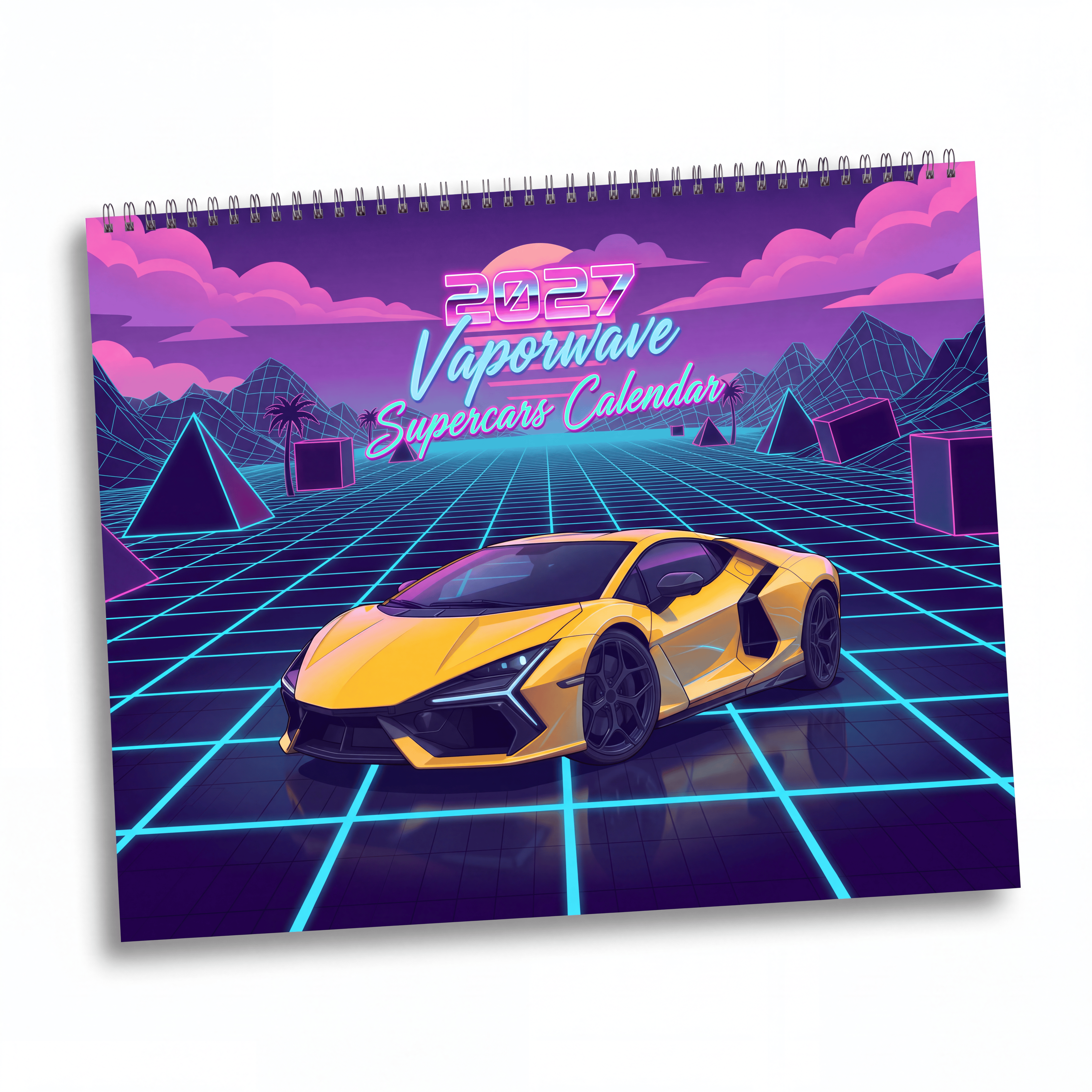2027 Supercar Vaporwave Art Calendar – Luxury Exotic Cars & Retro Futuristic Neon Artwork