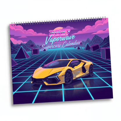 2027 Supercar Vaporwave Art Calendar – Luxury Exotic Cars & Retro Futuristic Neon Artwork