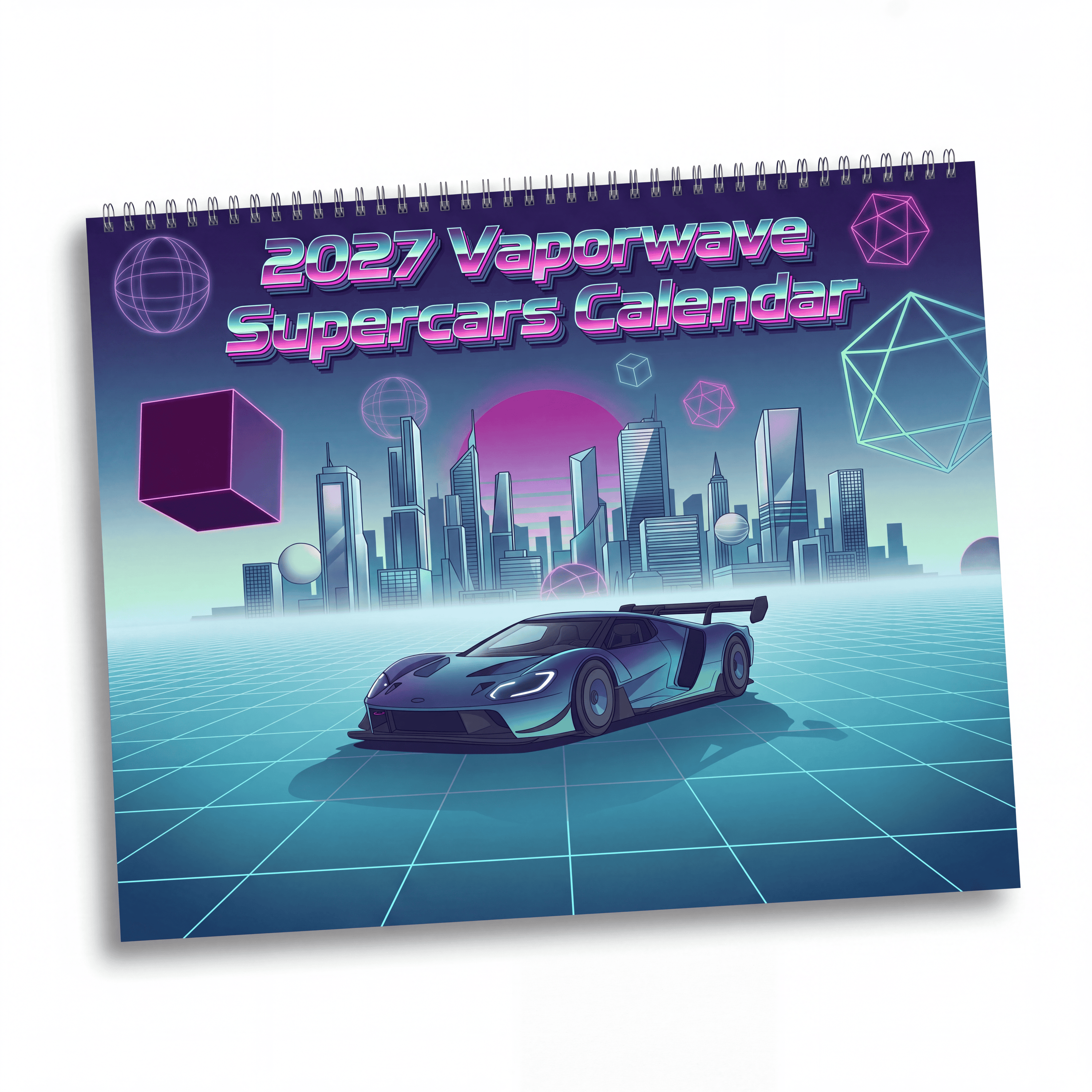 2027 Supercar Vaporwave Wall Calendar – Exotic Performance Cars & Retro Neon Artwork Collection