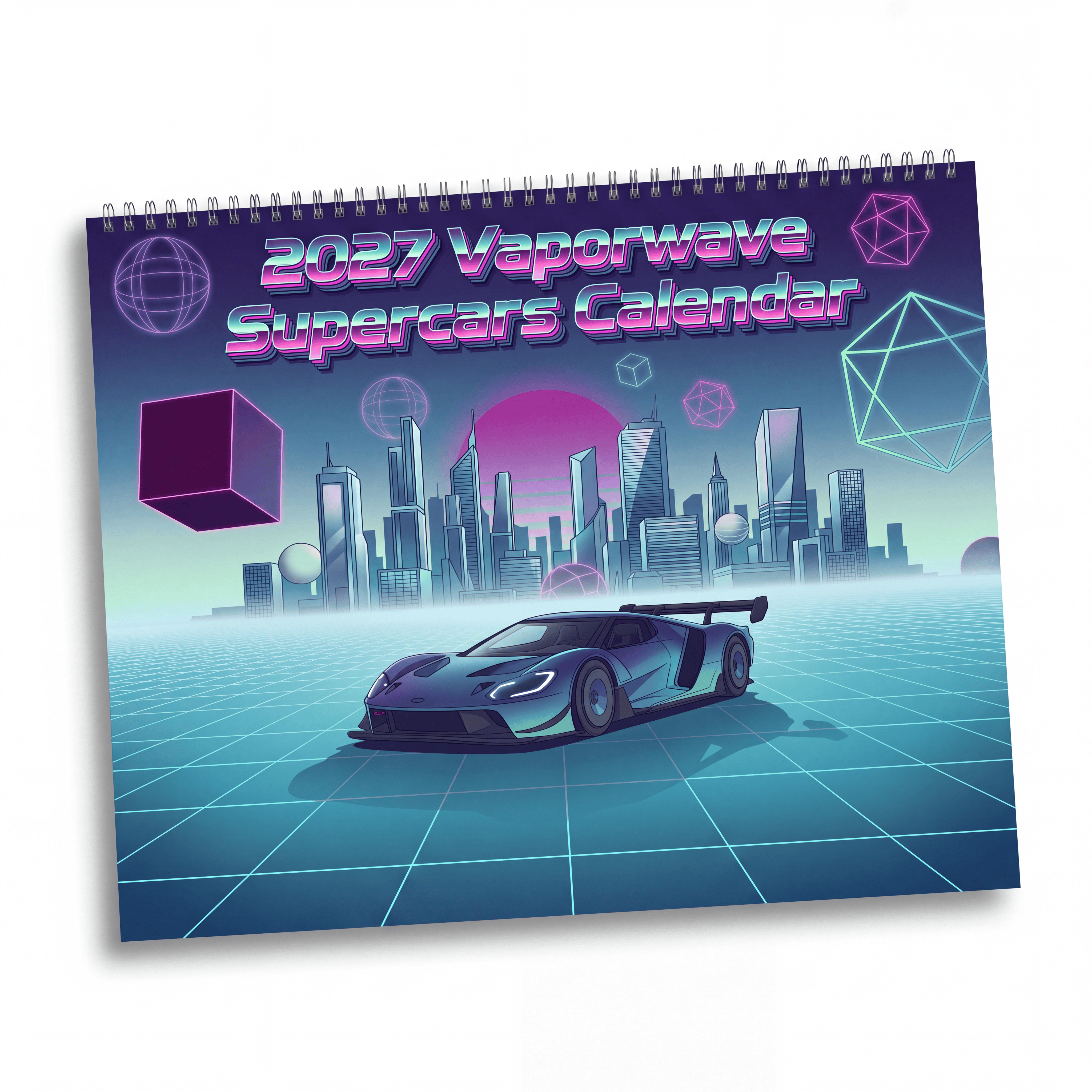 2027 Supercar Vaporwave Wall Calendar – Exotic Performance Cars & Retro Neon Artwork Collection