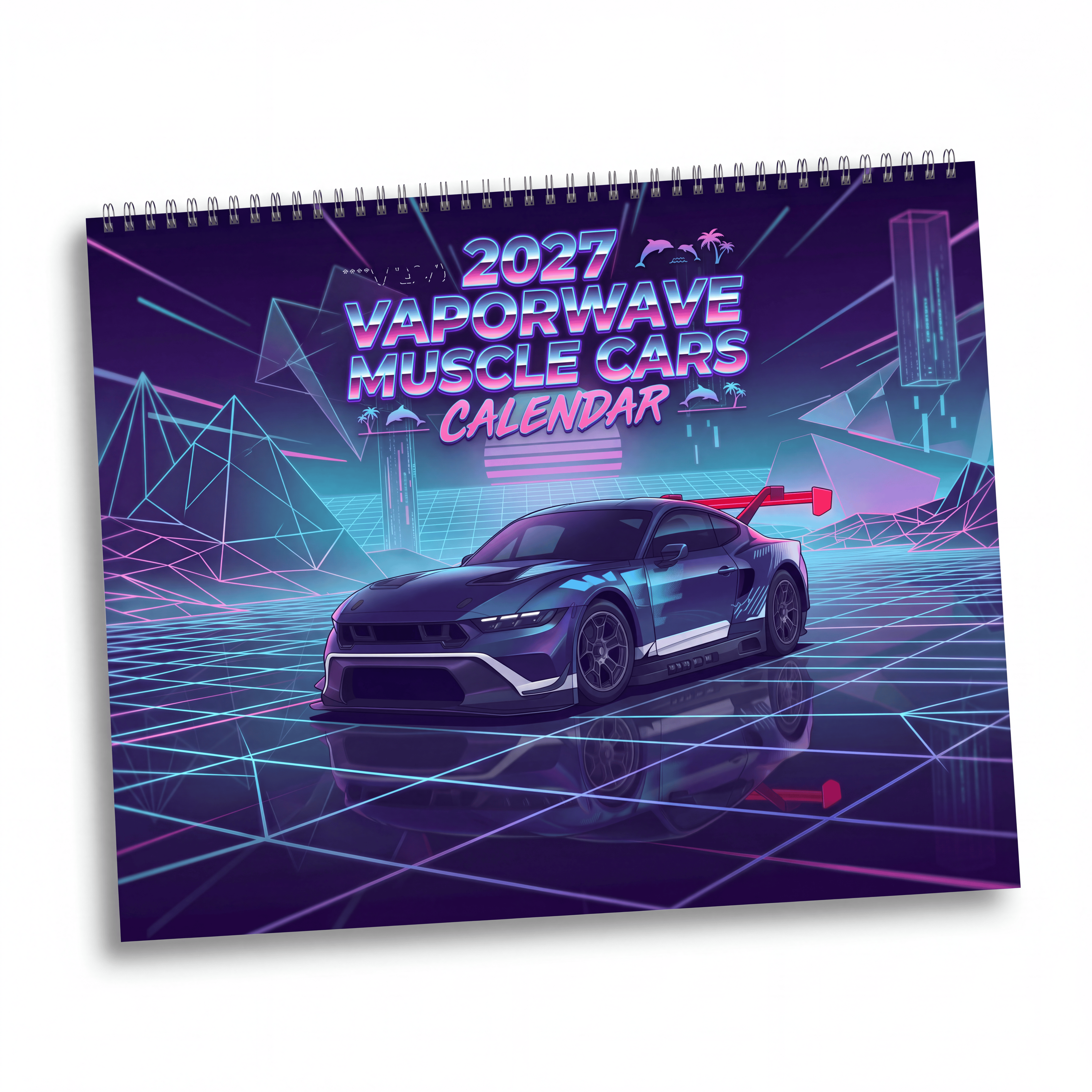 2027 Muscle Car Vaporwave Wall Calendar – American Performance Cars & Retro Neon Artwork Collection