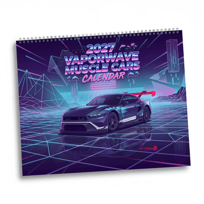 2027 Muscle Car Vaporwave Wall Calendar – American Performance Cars & Retro Neon Artwork Collection