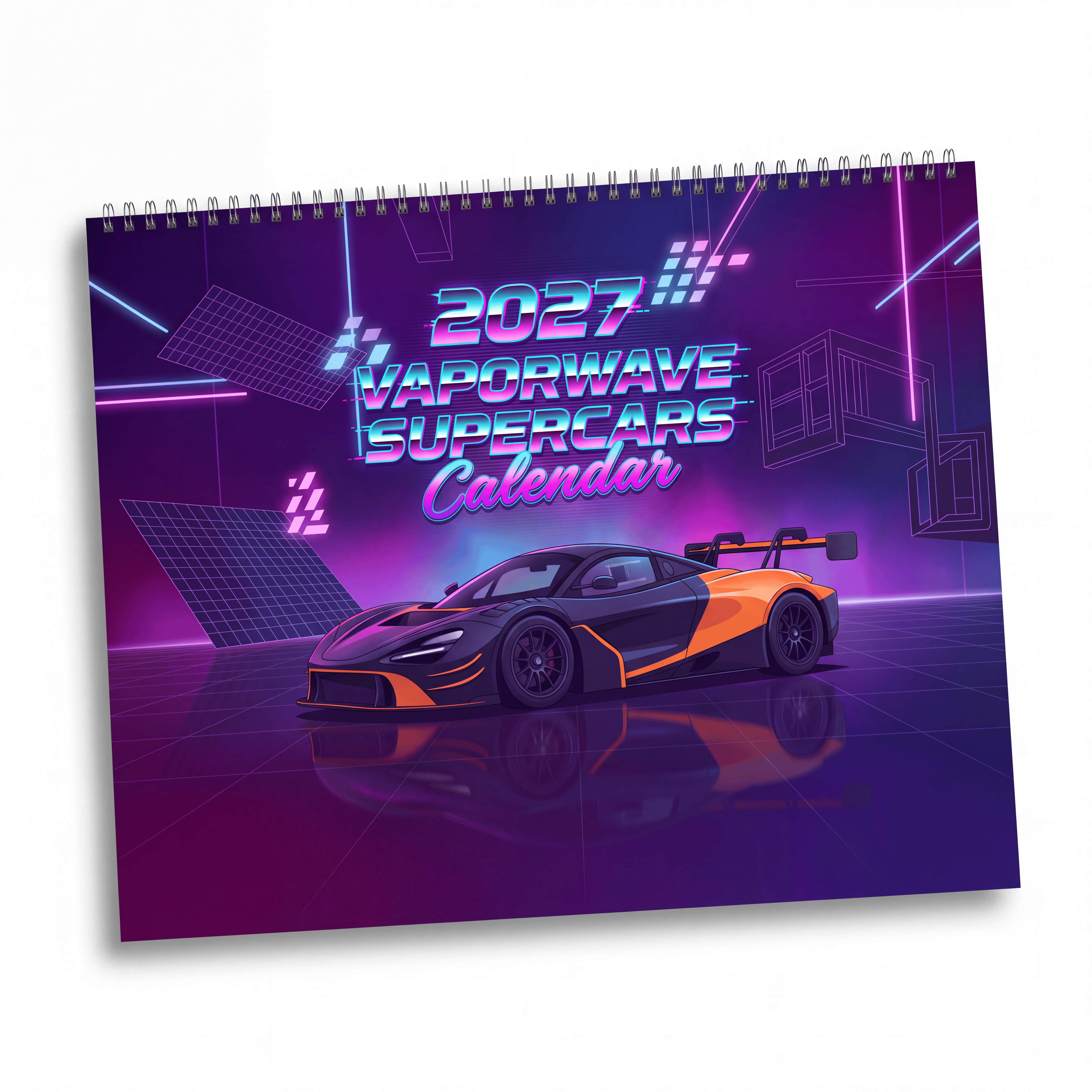 2027 Supercar Vaporwave Art Calendar – Luxury Sports Cars, Neon Nights & Retro Futuristic Artwork