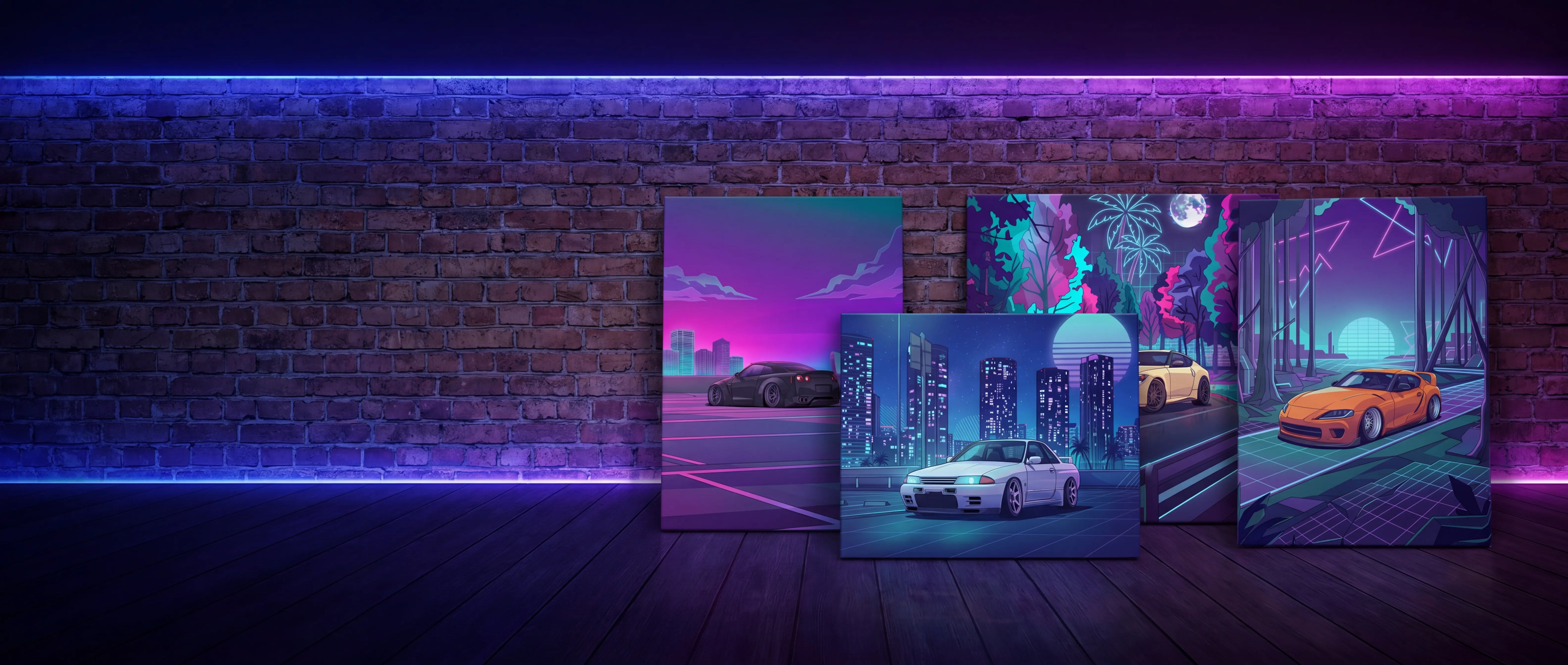 Vaporwave JDM Cars Canvas Art Collection