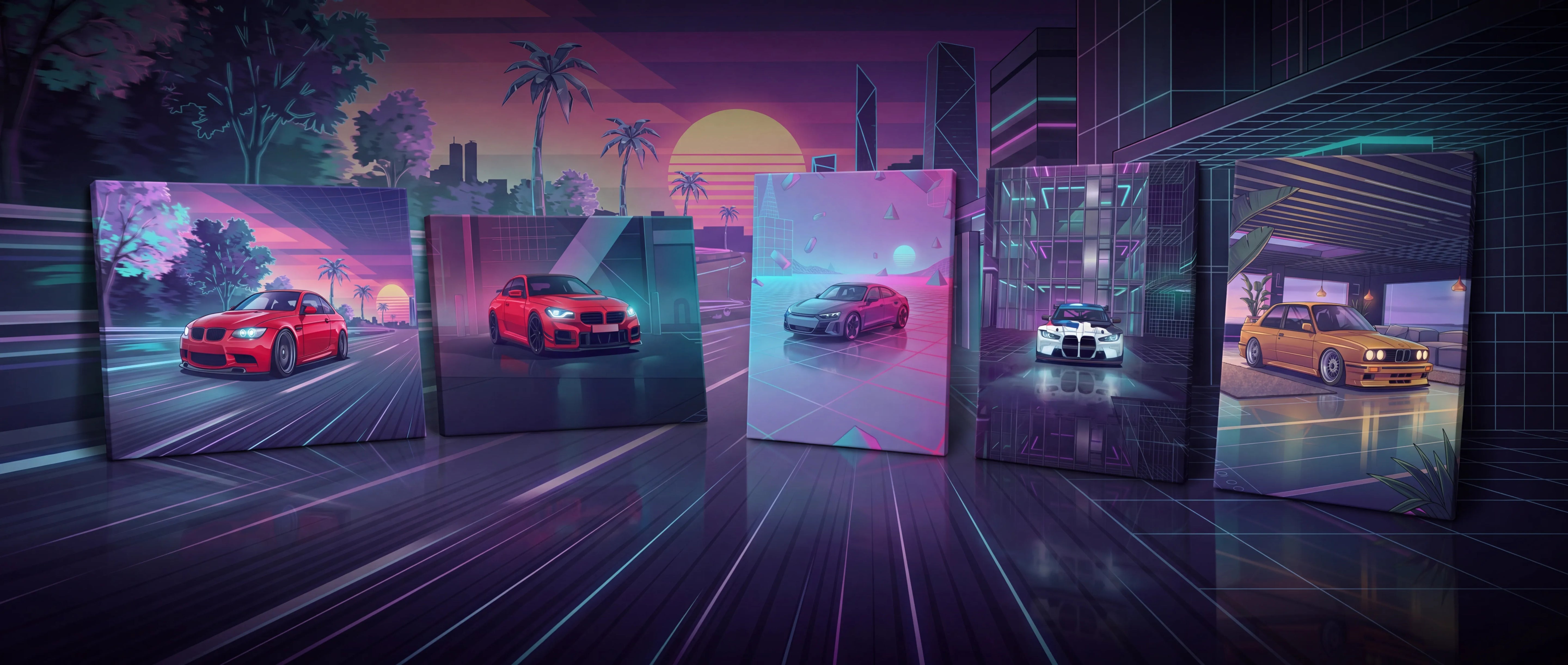 Vaporwave Euro Car Canvas Art Collection