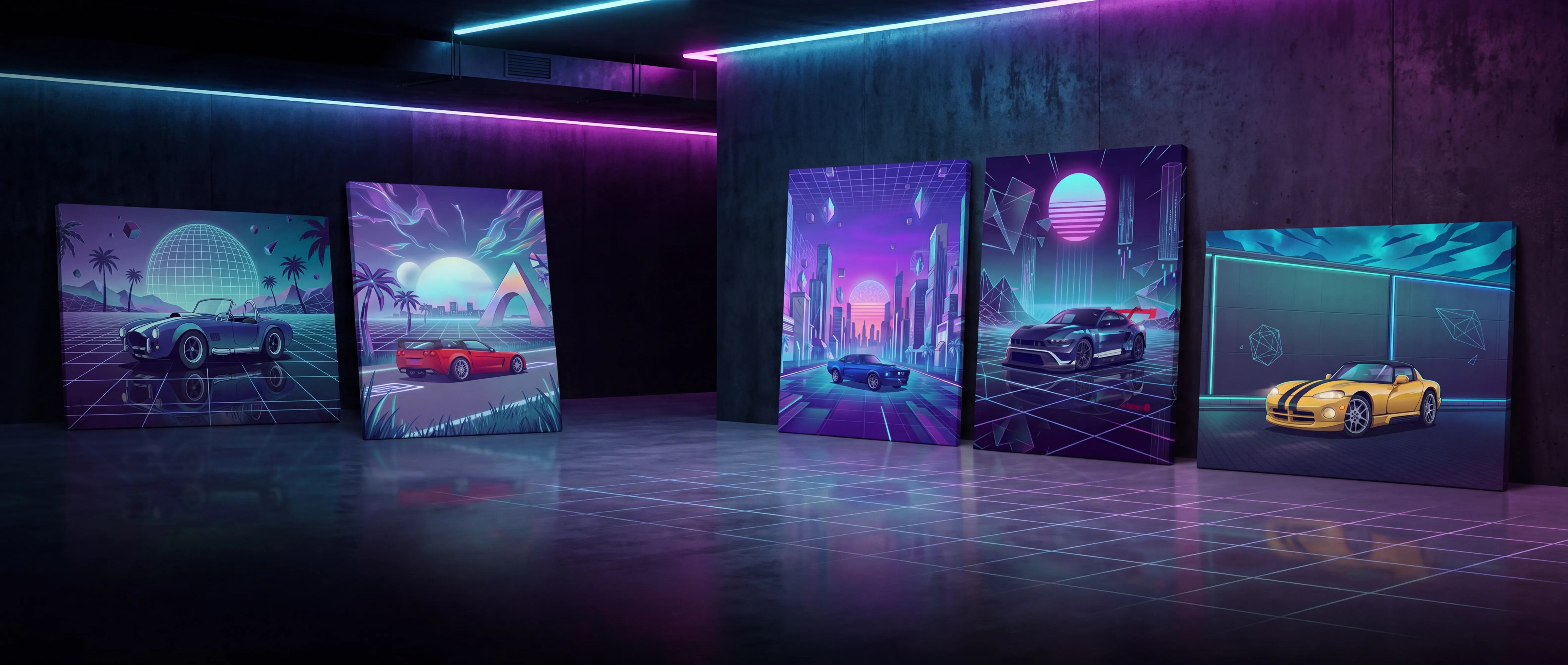 Vaporwave Muscle Car Canvas Art Collection