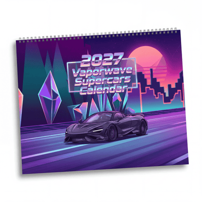 2027 Exotic Car Vaporwave Wall Calendar – High Performance Supercars & Neon Artwork Collection