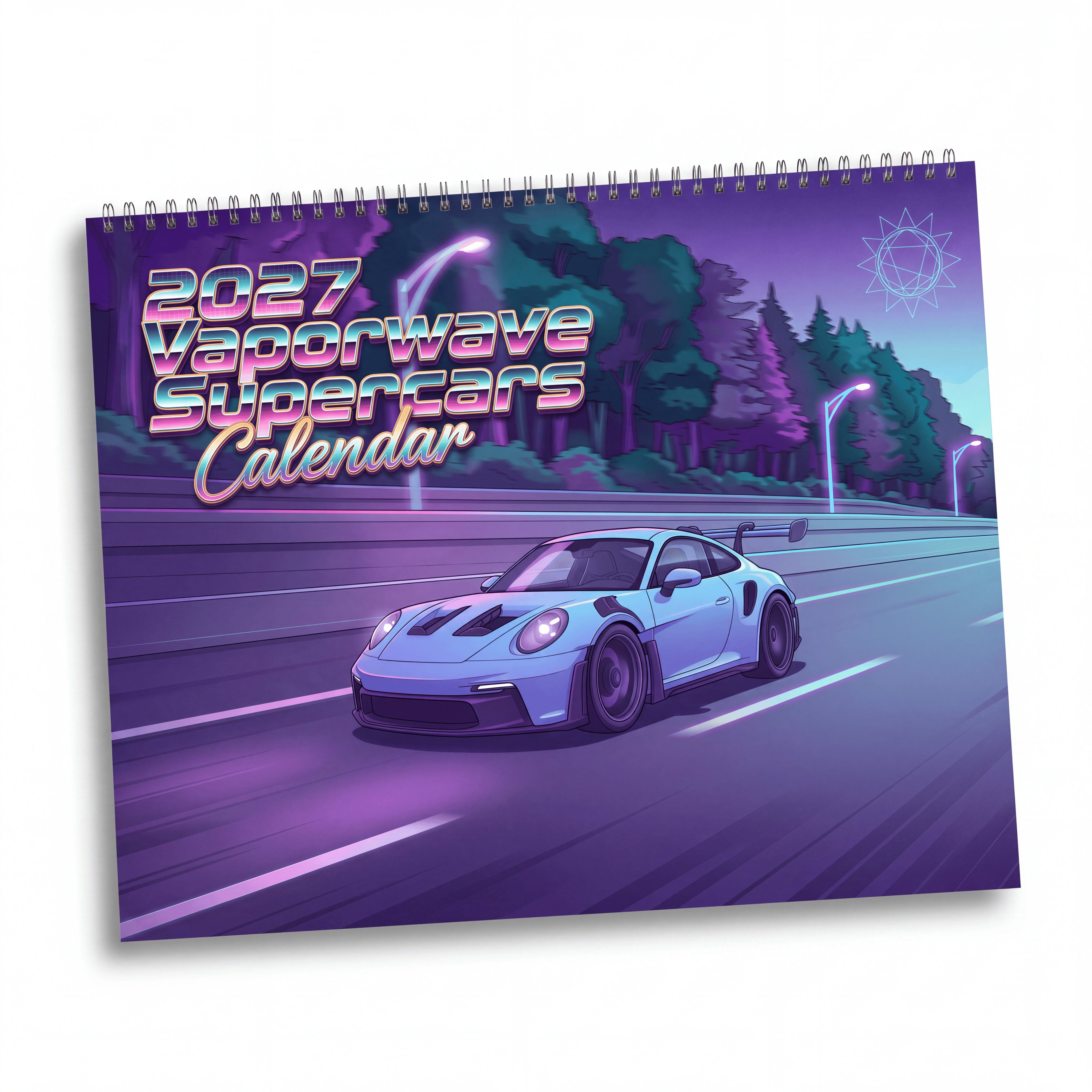 2027 Luxury Supercar Vaporwave Calendar – Exotic Performance Cars & Neon Dreamscape Artwork