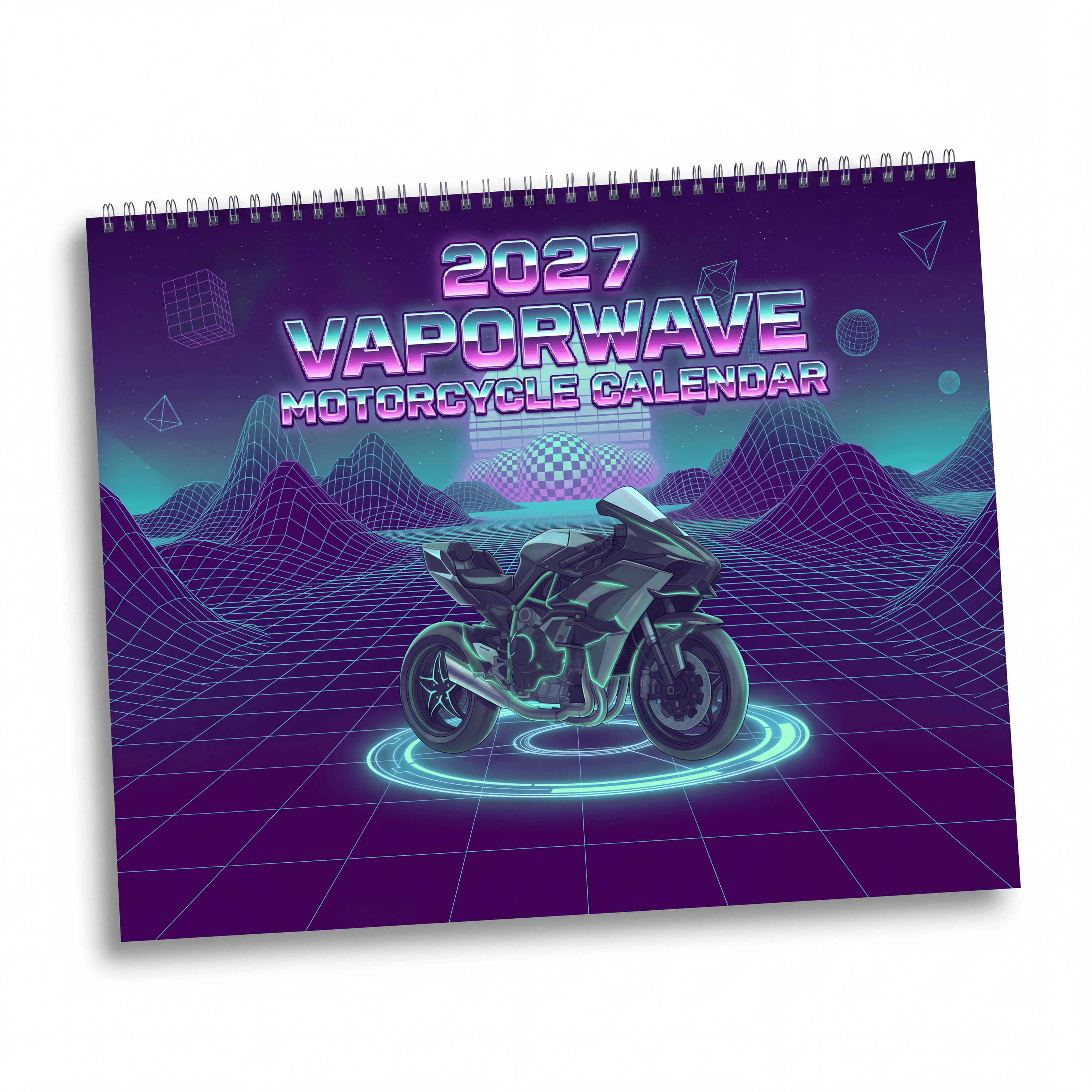 2027 Sportbike Vaporwave Wall Calendar – Supersport Motorcycles & Retro Futuristic Neon Artwork