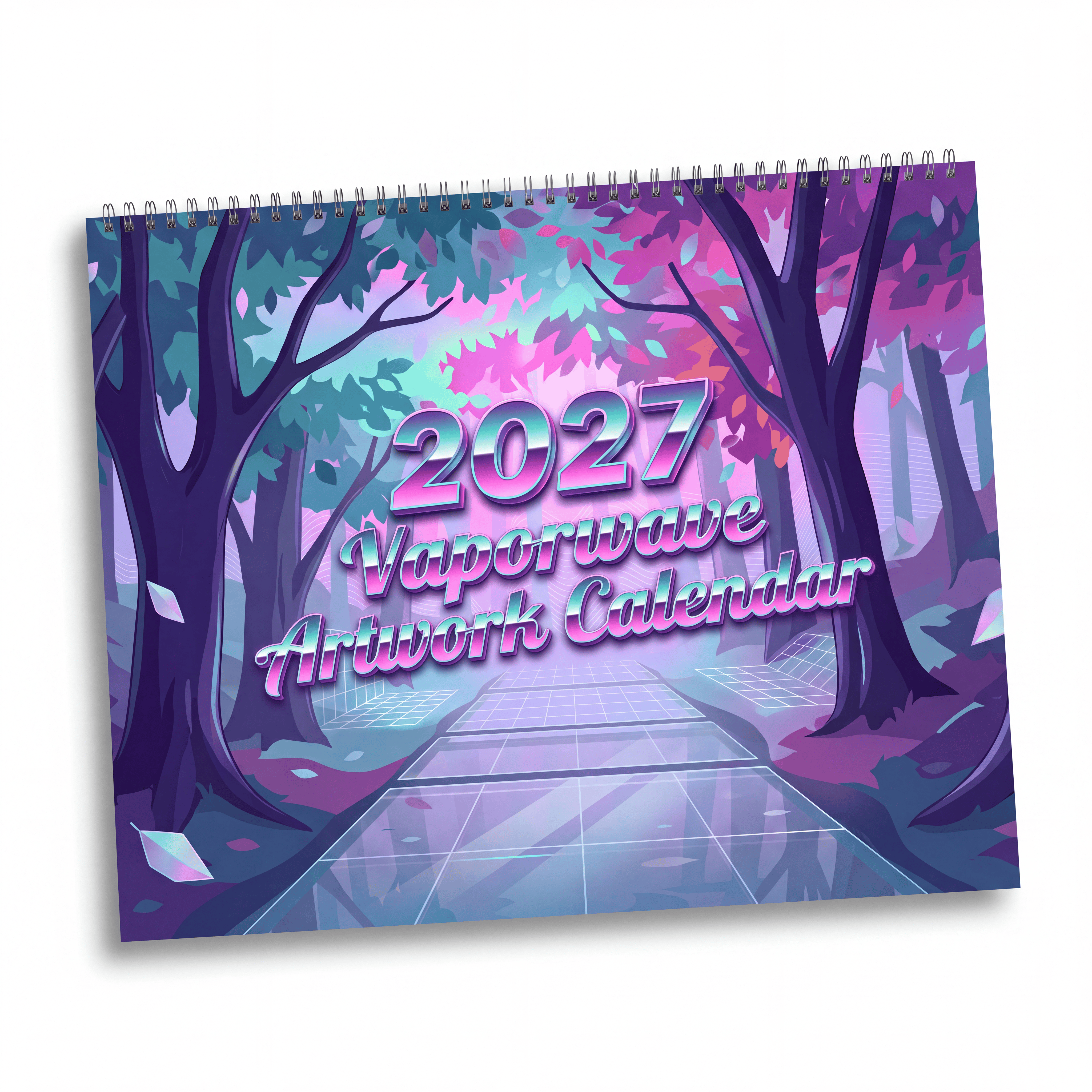 2027 Vaporwave Artwork Wall Calendar – Colorful Retro Futuristic Artwork