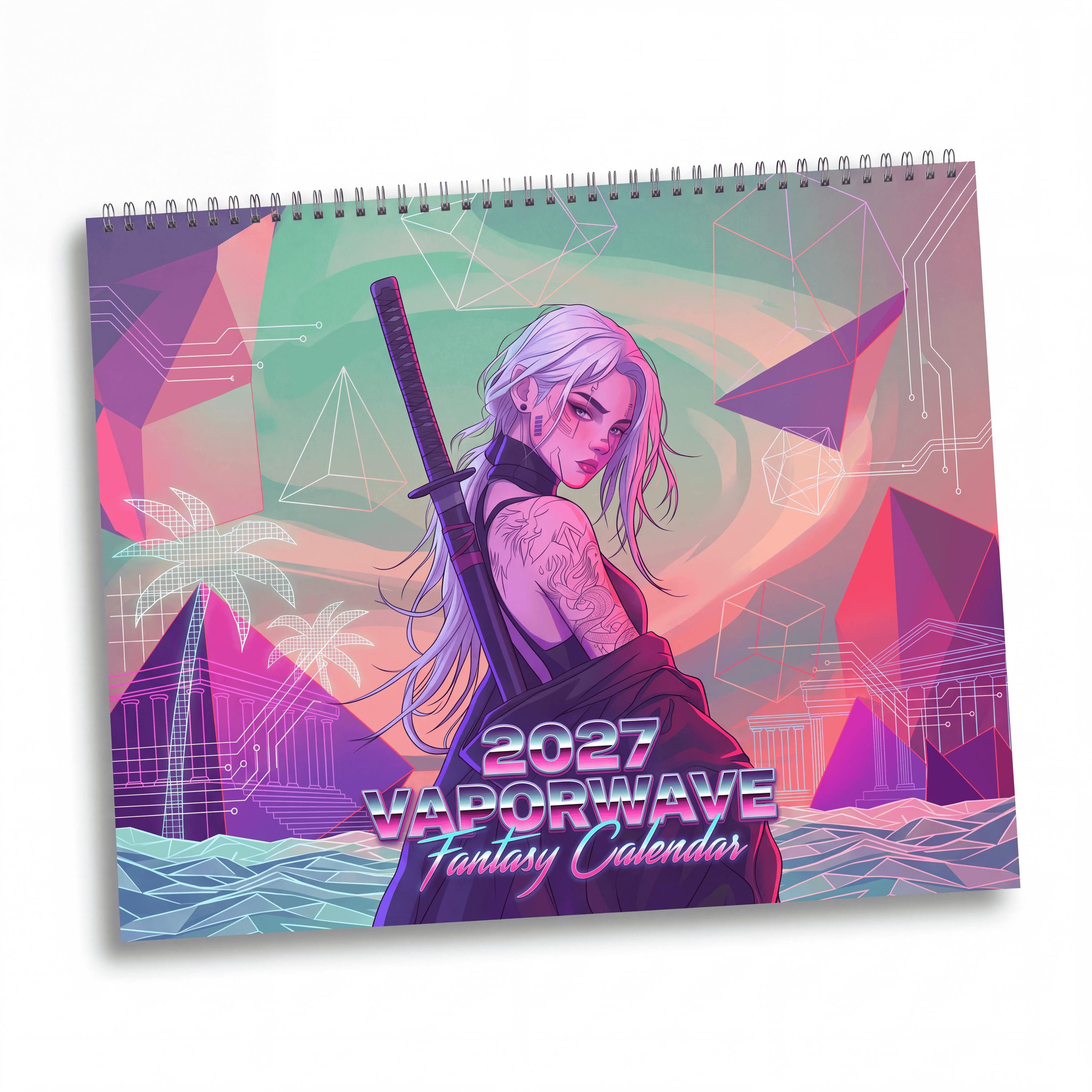 2027 Fantasy Vaporwave Artwork Wall Calendar – Retro Futuristic Neon Fantasy Art Collection