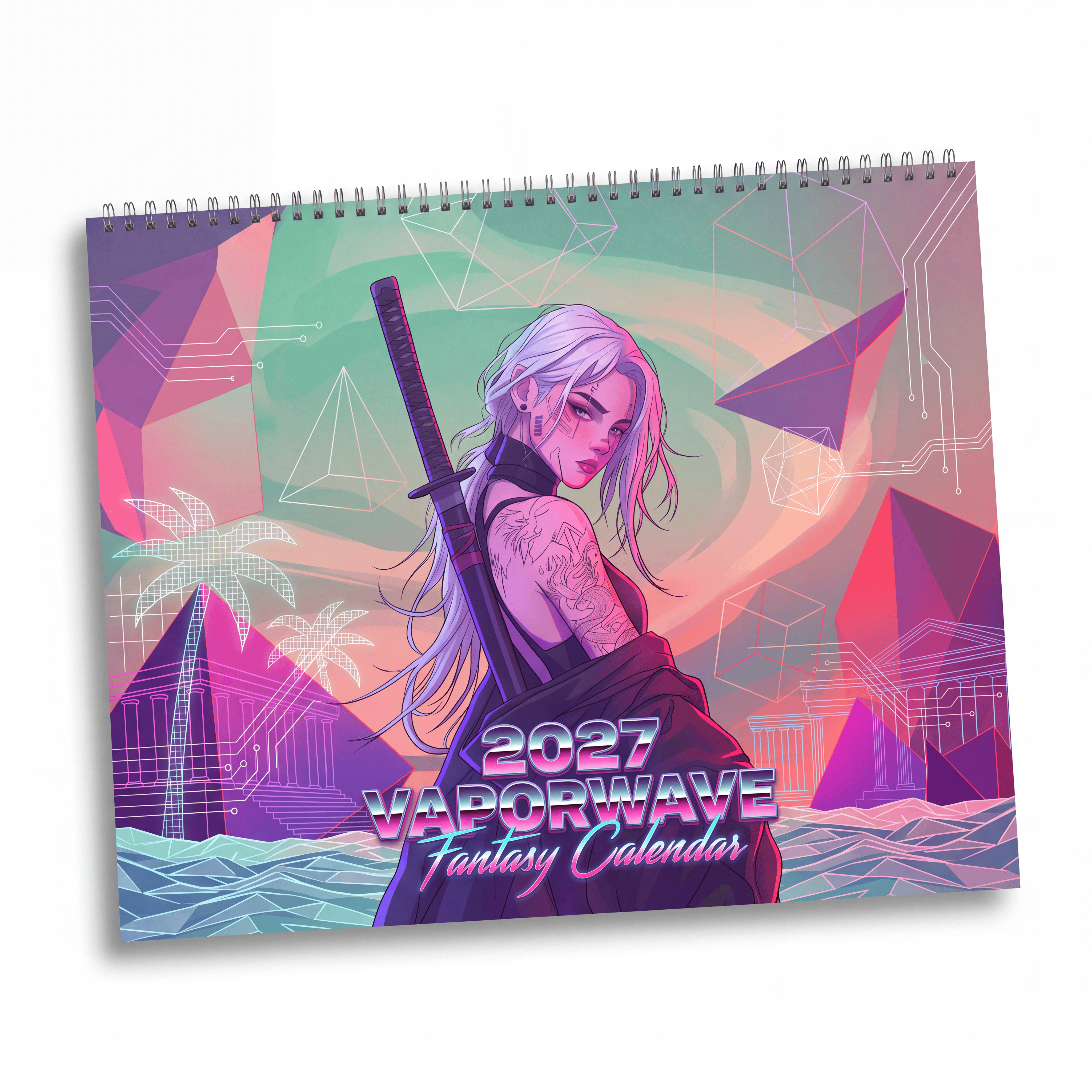 2027 Fantasy Vaporwave Artwork Wall Calendar – Retro Futuristic Neon Fantasy Art Collection