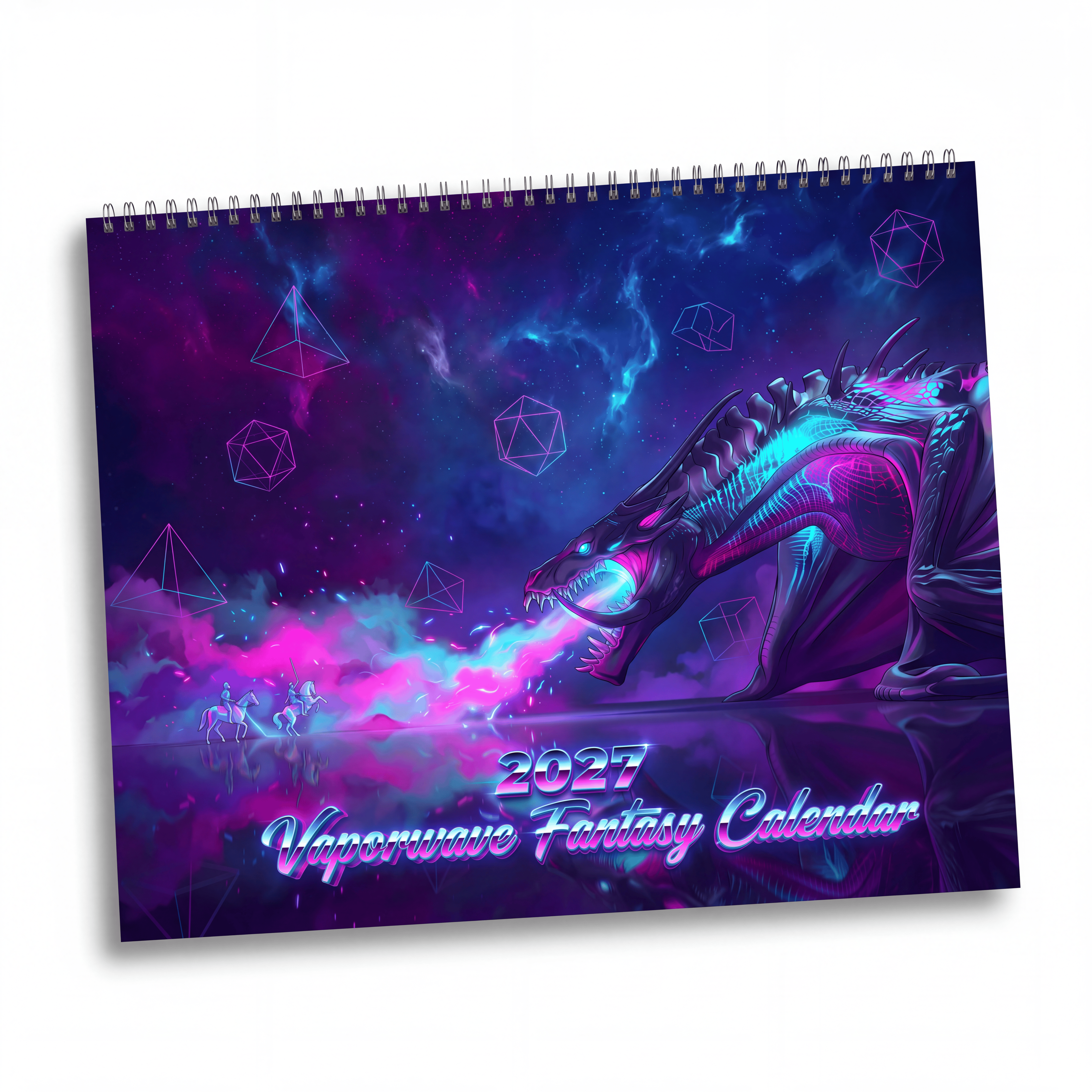 2027 Vaporwave Fantasy Wall Calendar – Colorful Neon Artwork & Dreamlike Fantasy Designs