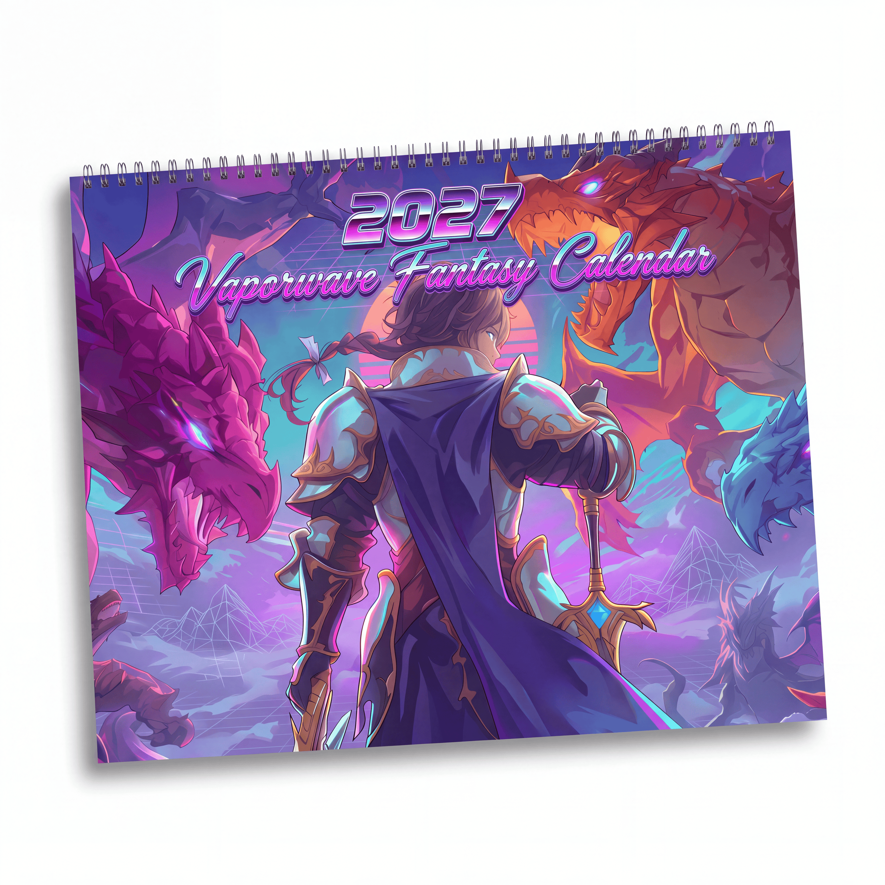 2027 Vaporwave Fantasy Wall Calendar – Dreamlike Retro Futuristic Artwork