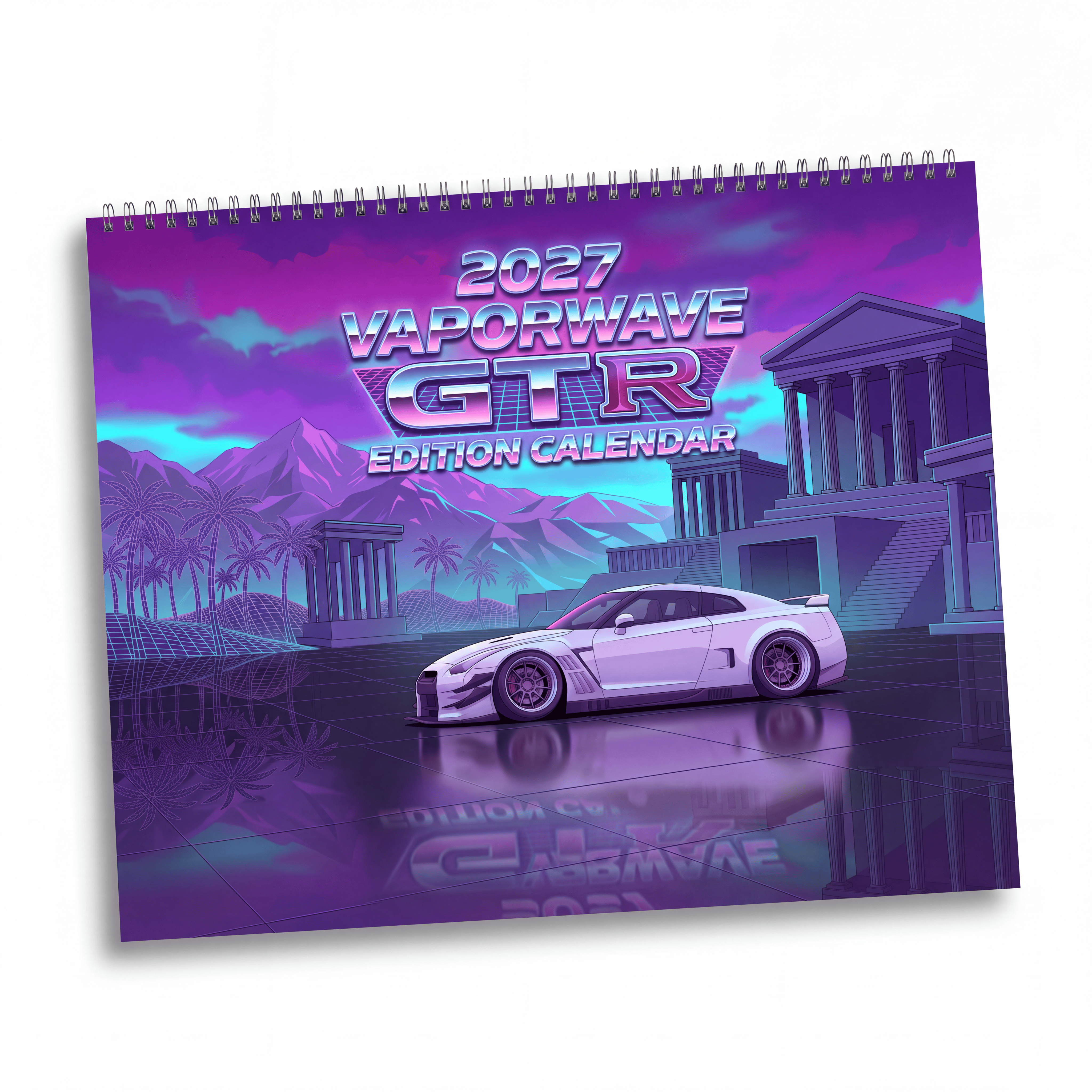 2027 Nissan GT-R Inspired Vaporwave Wall Calendar – Japanese Performance Car & Retro Neon Artwork Collection