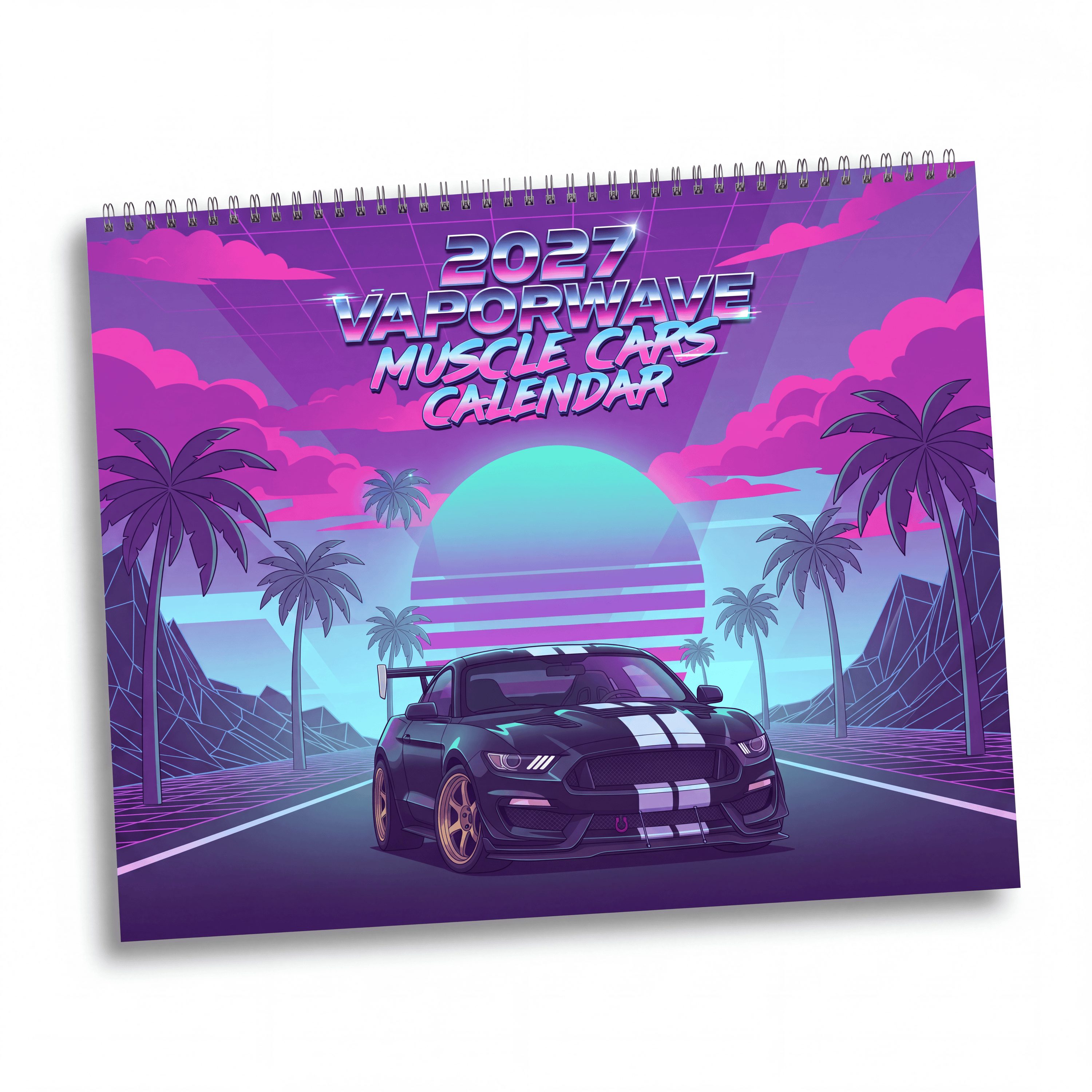 2027 Muscle Car Vaporwave Wall Calendar – American Muscle, Classic Performance Cars & Retro Neon Artwork