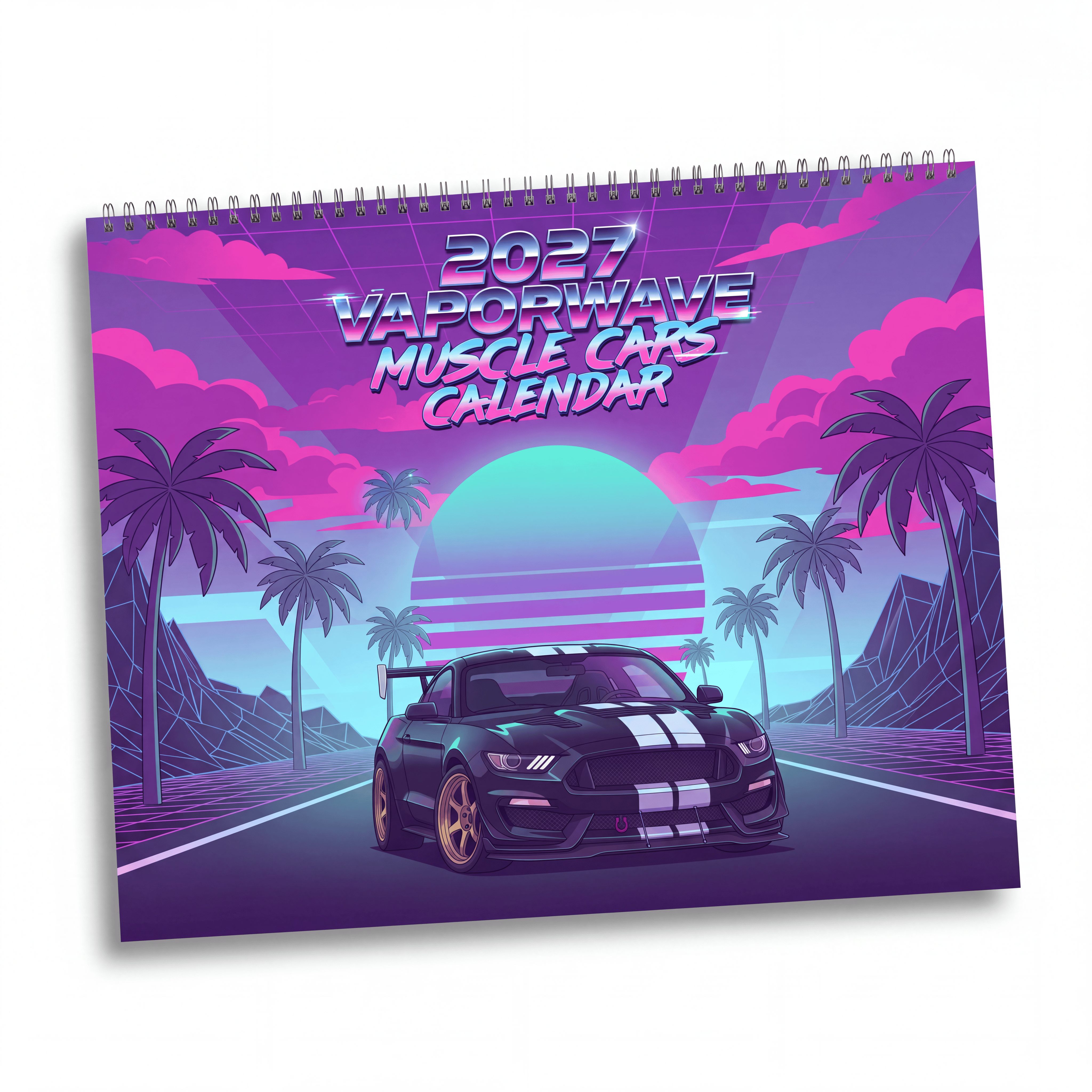 2027 Muscle Car Vaporwave Wall Calendar – American Muscle, Classic Performance Cars & Retro Neon Artwork