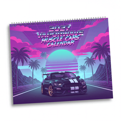 2027 Muscle Car Vaporwave Wall Calendar – American Muscle, Classic Performance Cars & Retro Neon Artwork
