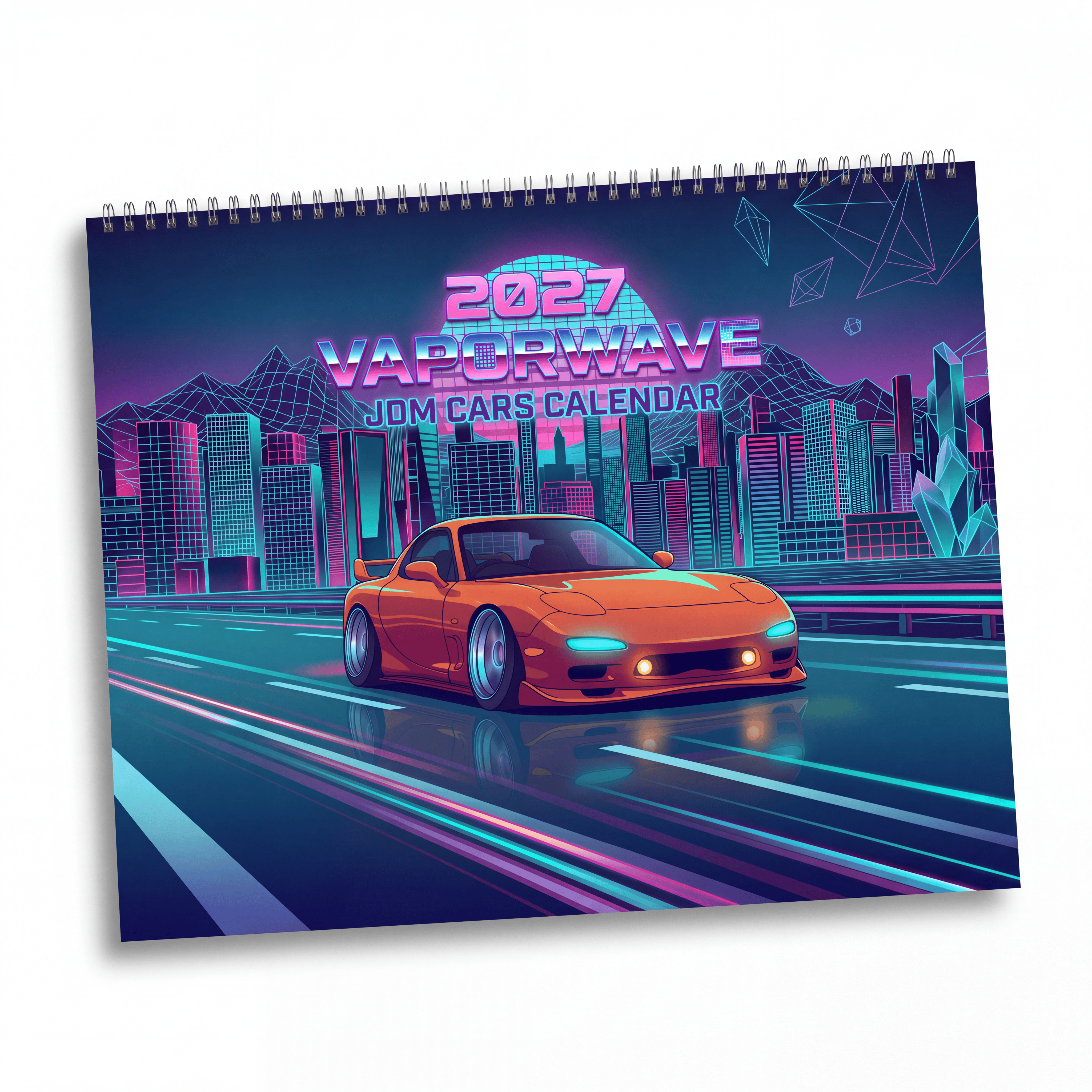 2027 JDM Cars Vaporwave Wall Calendar – Japanese Performance Cars & Retro Neon Artwork Collection