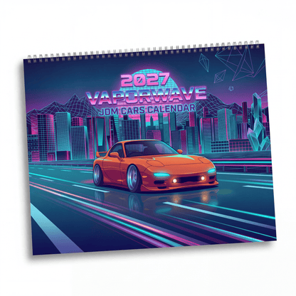 2027 JDM Cars Vaporwave Wall Calendar – Japanese Performance Cars & Retro Neon Artwork Collection