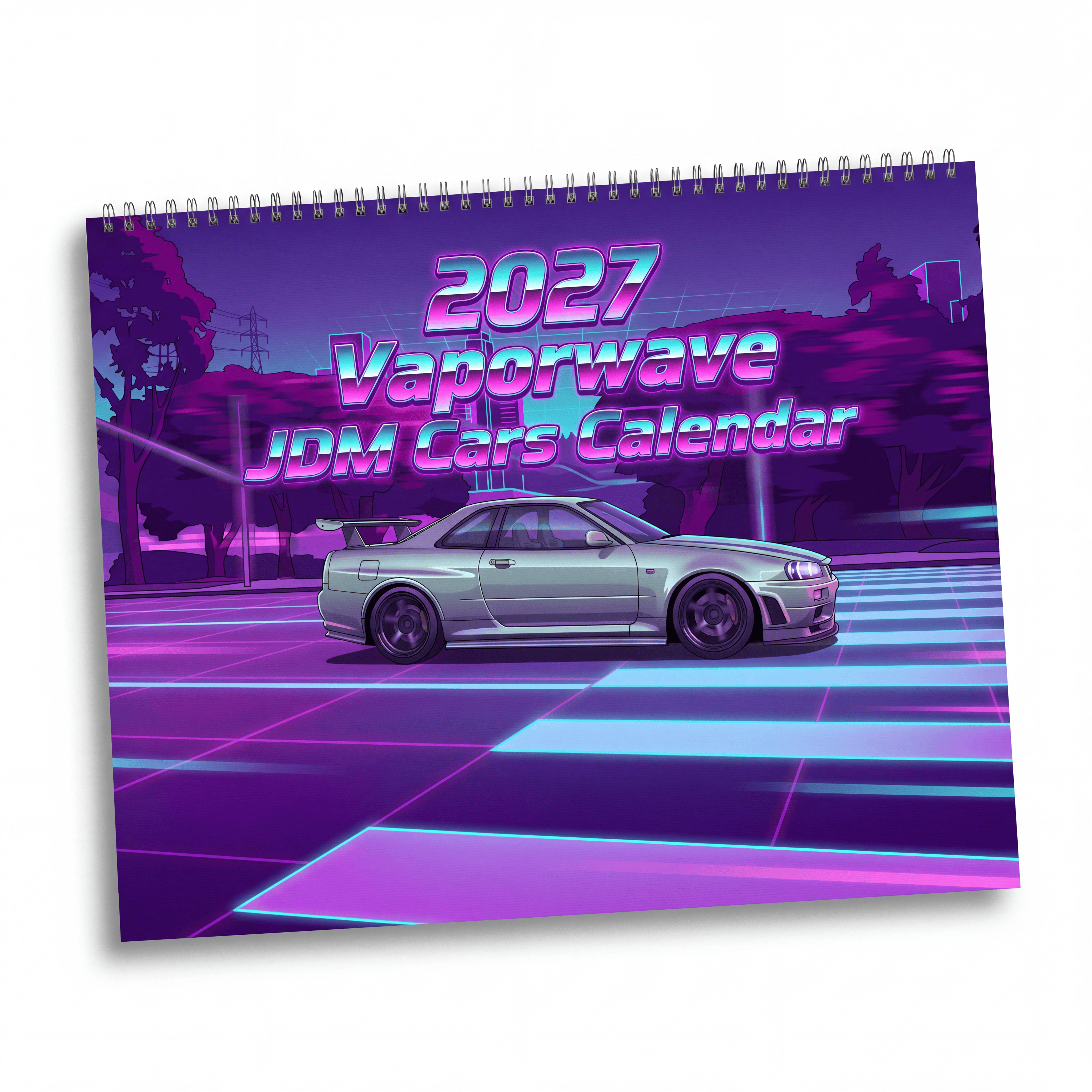 2027 JDM Vaporwave Wall Calendar – Japanese Tuner Cars, Street Performance & Retro Neon Artwork Collection