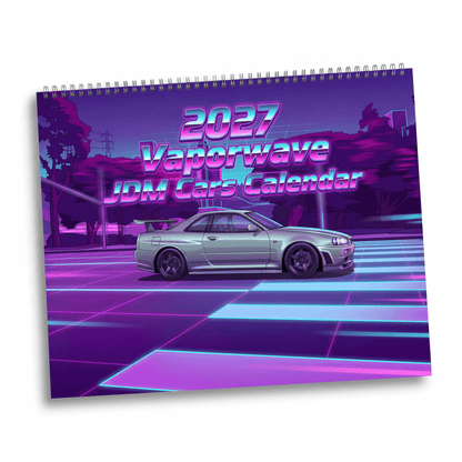 2027 JDM Vaporwave Wall Calendar – Japanese Tuner Cars, Street Performance & Retro Neon Artwork Collection